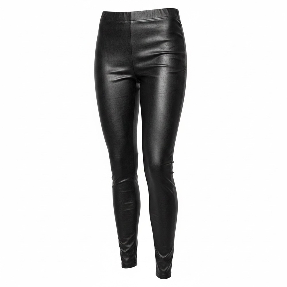 Naked Wardrobe Black Faux Leather High Rise V-Waist Leggings NW-P2096 L NWT